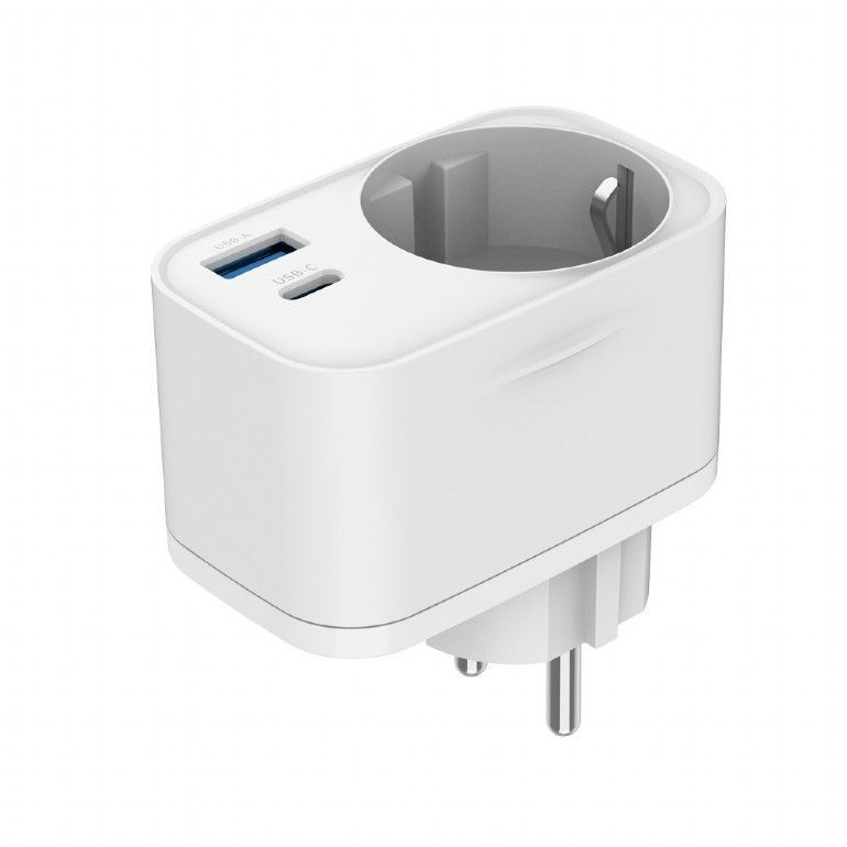Gembird TA-ACPDQC20-01-W 2-port USB fast charger with pass-through AC socket 20W White Gembird TA-ACPDQC20-01-W 2-port USB fast charger with pass-through AC socket 20W White