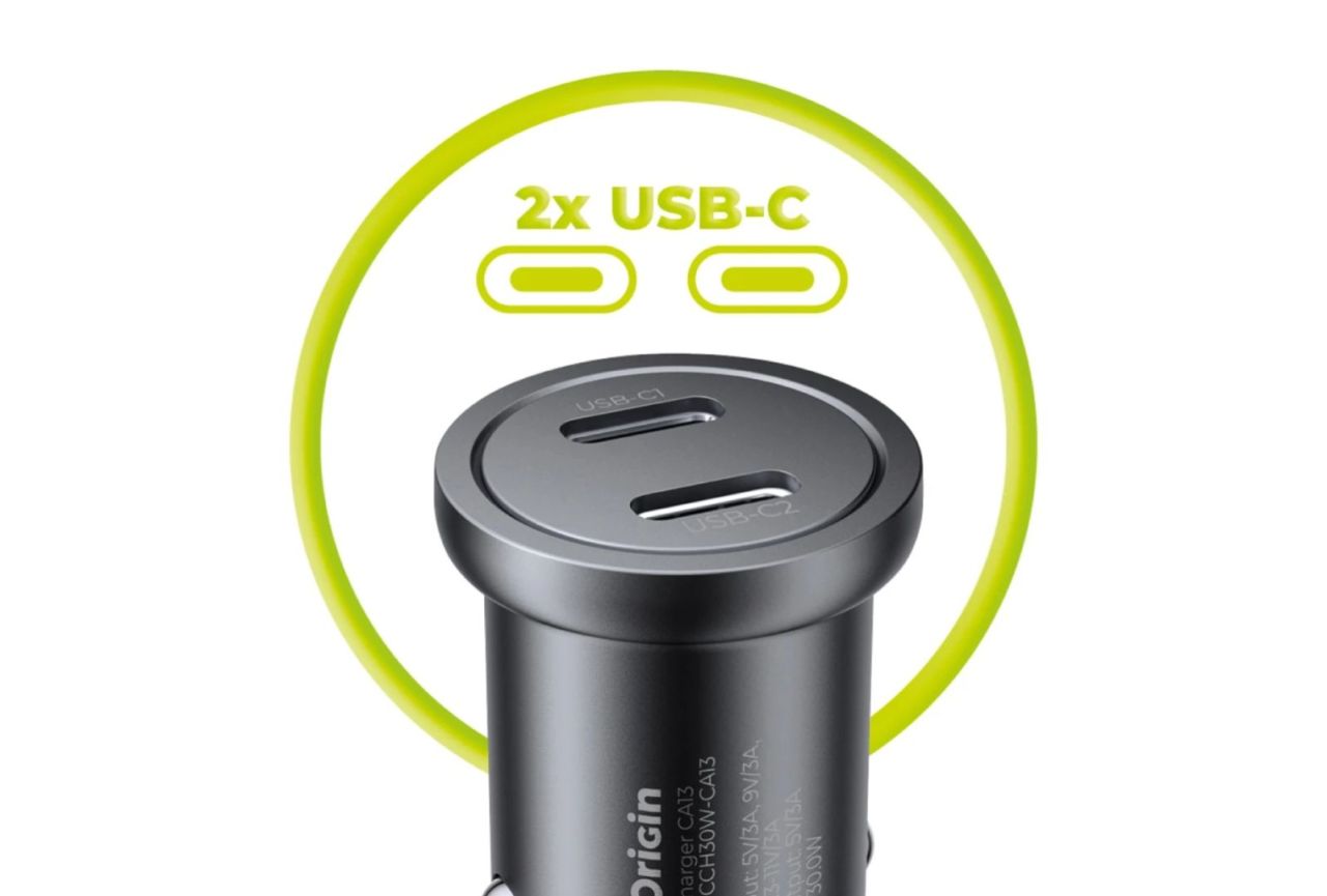 Mobile Origin Metal Car Charger 30W CA13, 2x USB-C Black Mobile Origin Metal Car Charger 30W CA13, 2x USB-C Black