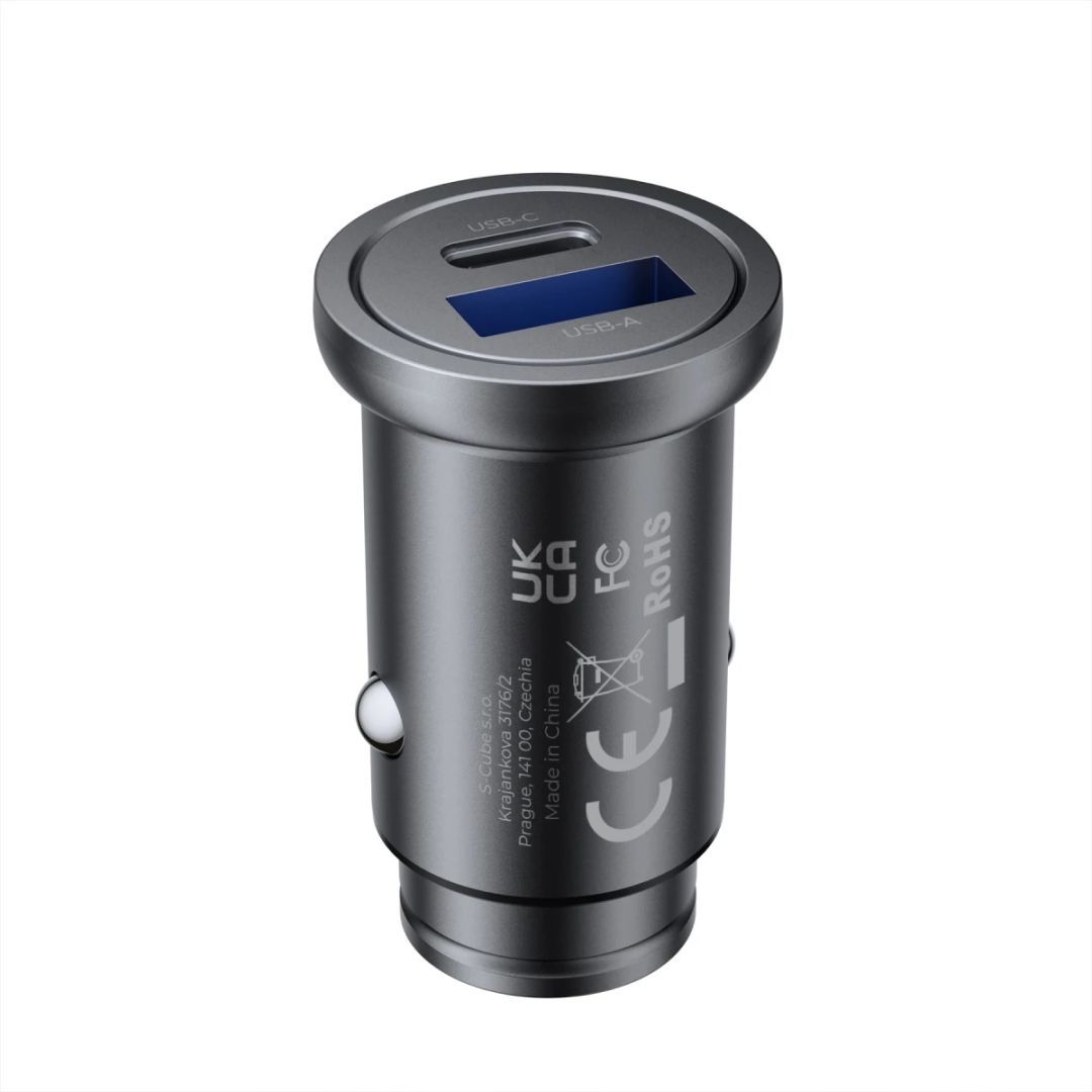 Mobile Origin Metal Car Charger 30W CA12 USB-C, USB-A Black