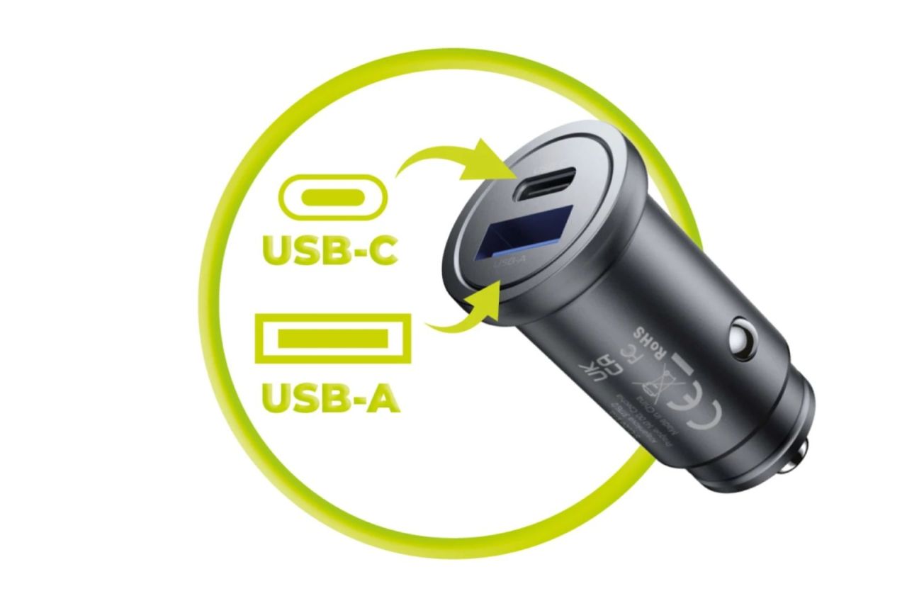 Mobile Origin Metal Car Charger 30W CA12 USB-C, USB-A Black