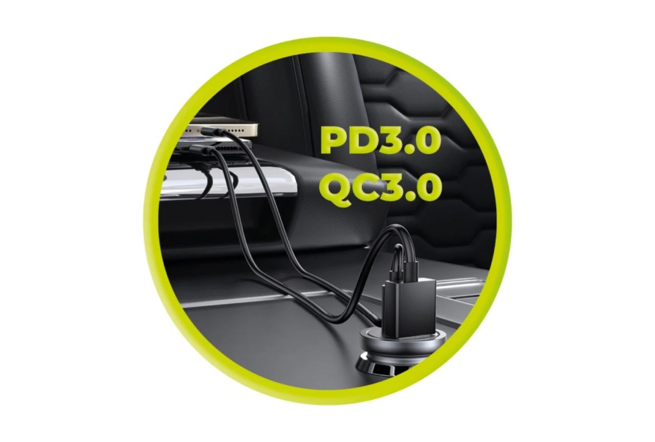 Mobile Origin Metal Car Charger 30W CA12 USB-C, USB-A Black