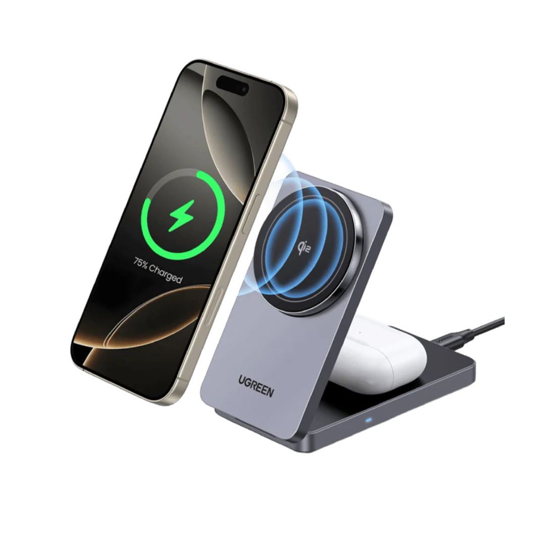 UGREEN Qi2 15W MagFlow 2-in-1 Wireless Charger Grey