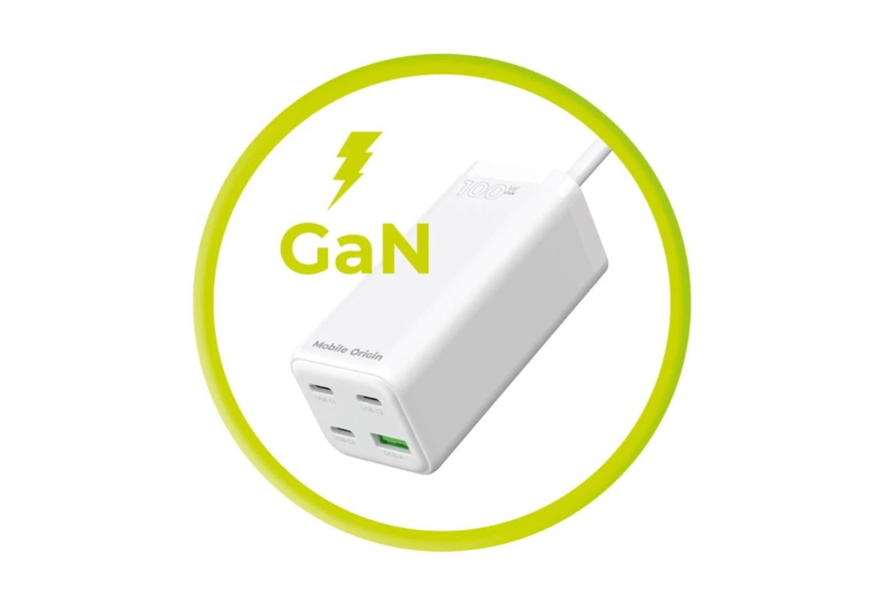 Mobile Origin GaN 100W Compact MultiHub Charger PW18 with 3x USB-C + USB-A