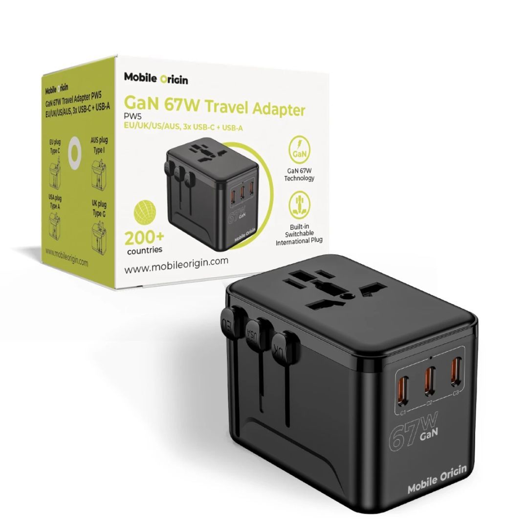 Mobile Origin GaN 67W Travel Adapter PW5 EU/UK/US/AUS, 3x USB-C + USB-A