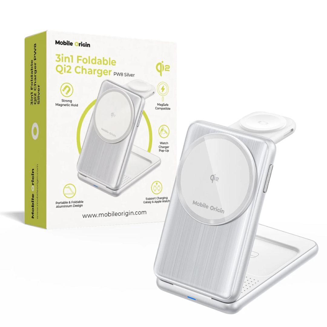 Mobile Origin 3in1 Foldable Qi2 Charger PW8 Silver