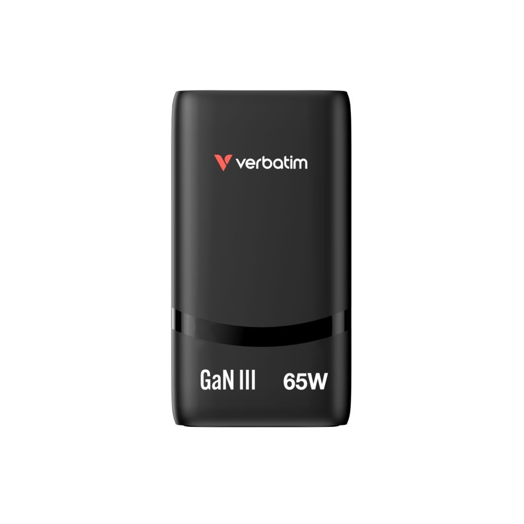 Verbatim Fold 'n' Go GaN Charger 65W 2-Port EU Plug Black Verbatim Fold 'n' Go GaN Charger 65W 2-Port EU Plug Black