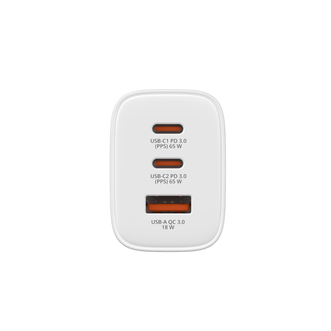 Verbatim Essentials GaN Wall Charger EU Plug 65W 3-Port White Verbatim Essentials GaN Wall Charger EU Plug 65W 3-Port White