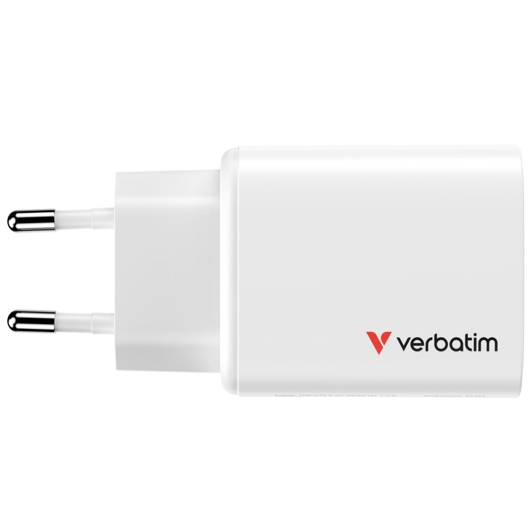 Verbatim Essentials GaN Wall Charger EU Plug 65W 3-Port White Verbatim Essentials GaN Wall Charger EU Plug 65W 3-Port White