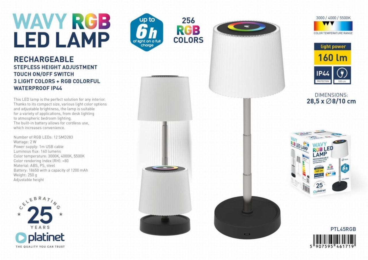 Platinet Wavy RGB LED Lamp White