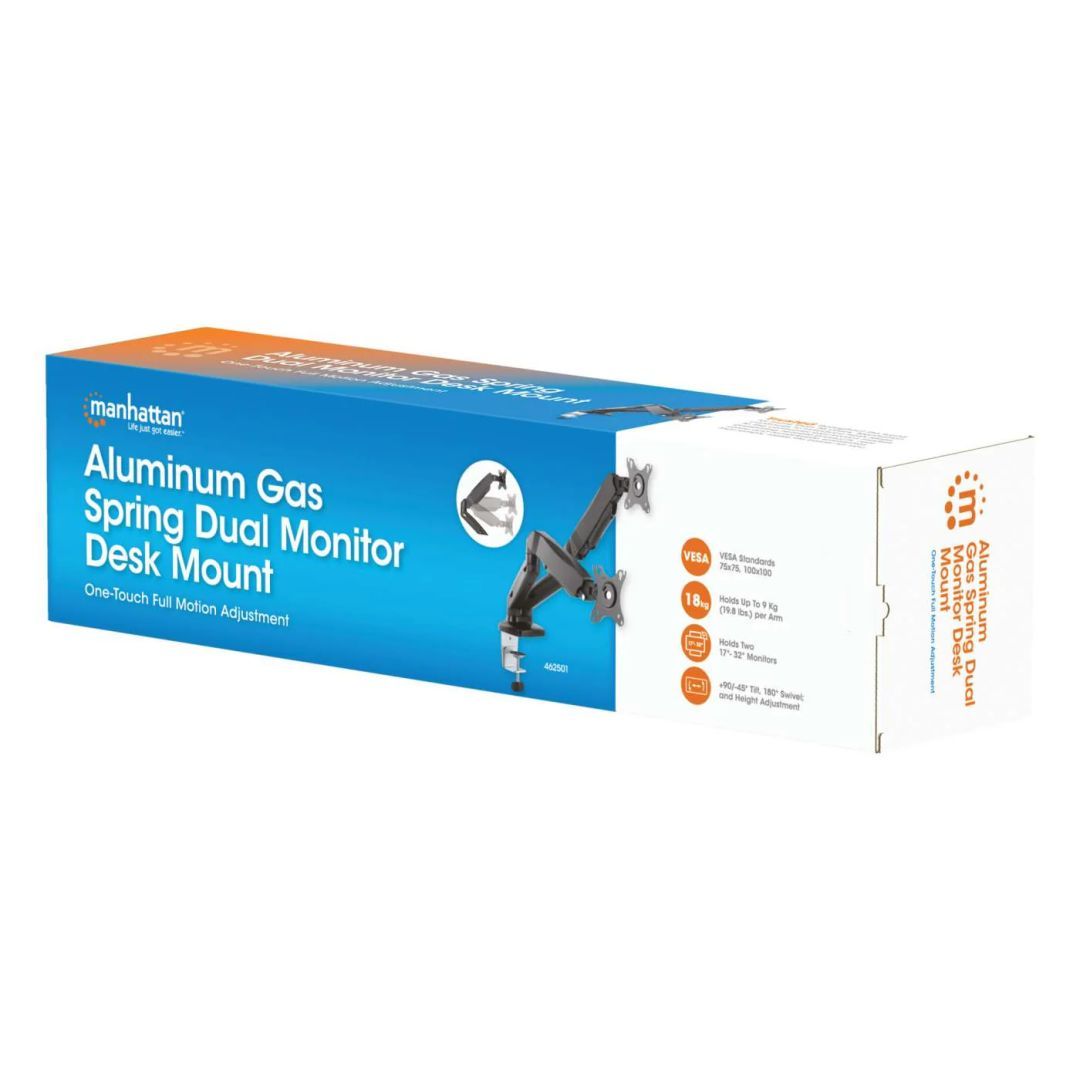 Manhattan Aluminum Gas Spring Dual Monitor Desk Mount 17"-32" Black