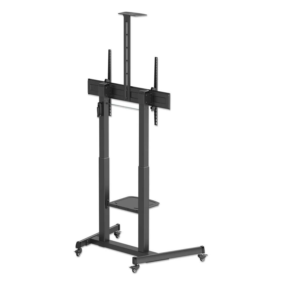 Manhattan Large-Screen Multimedia TV Cart with Tool-Free Height Adjustment 60"-120" Black