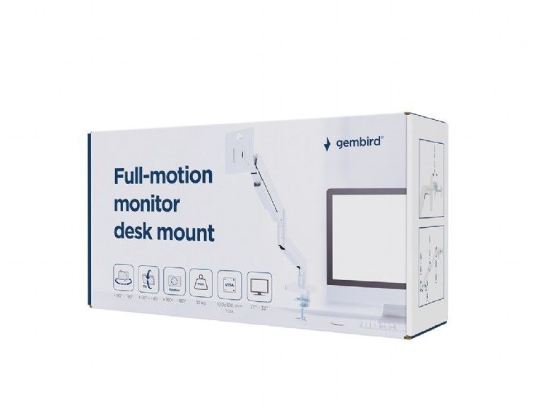 Gembird Full-motion desk display mounting arm 17”-32” White Gembird Full-motion desk display mounting arm 17”-32” White
