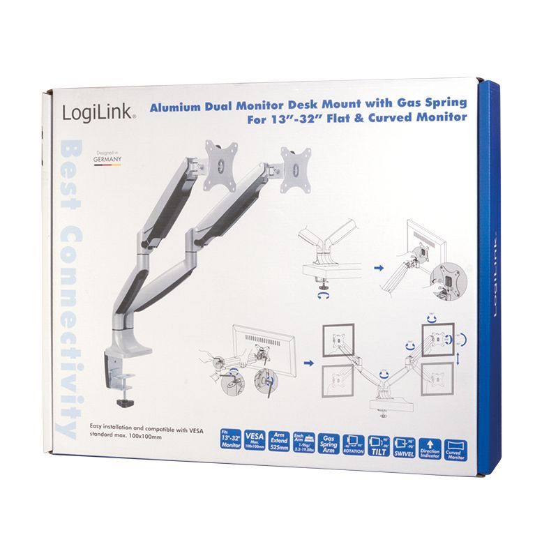 Logilink BP0043 Dual Alumium Monitor Desk Mount Tilt Silver Logilink BP0043 Dual Alumium Monitor Desk Mount Tilt Silver