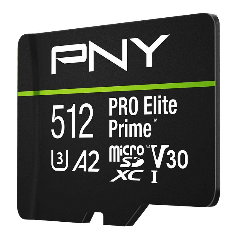 PNY 512GB microSDXC Pro Elite Prime Class 10 U3 V30 A2 + adapterrel