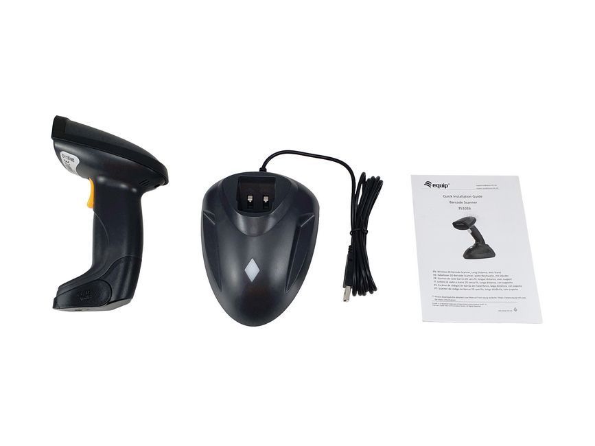 EQuip Wireless 2D Barcode Scanner Long Distance with Stand Vonalkódolvasó Black EQuip Wireless 2D Barcode Scanner Long Distance with Stand Vonalkódolvasó Black