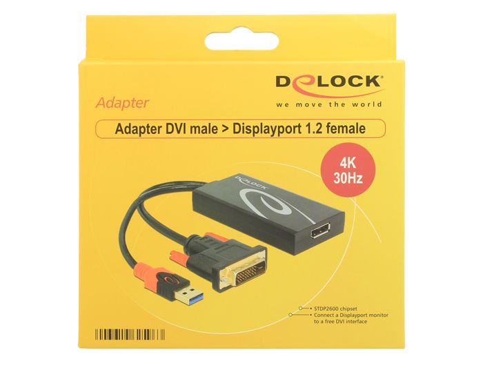 DeLock DVI-D (Dual Link) (24+1) male > Displayport 1.2 female Adapter Black DeLock DVI-D (Dual Link) (24+1) male > Displayport 1.2 female Adapter Black