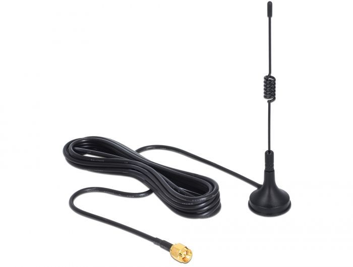 DeLock ISM 433 MHz Antenna SMA 3 dBi omnidirectional fixed magnetic base Black DeLock ISM 433 MHz Antenna SMA 3 dBi omnidirectional fixed magnetic base Black