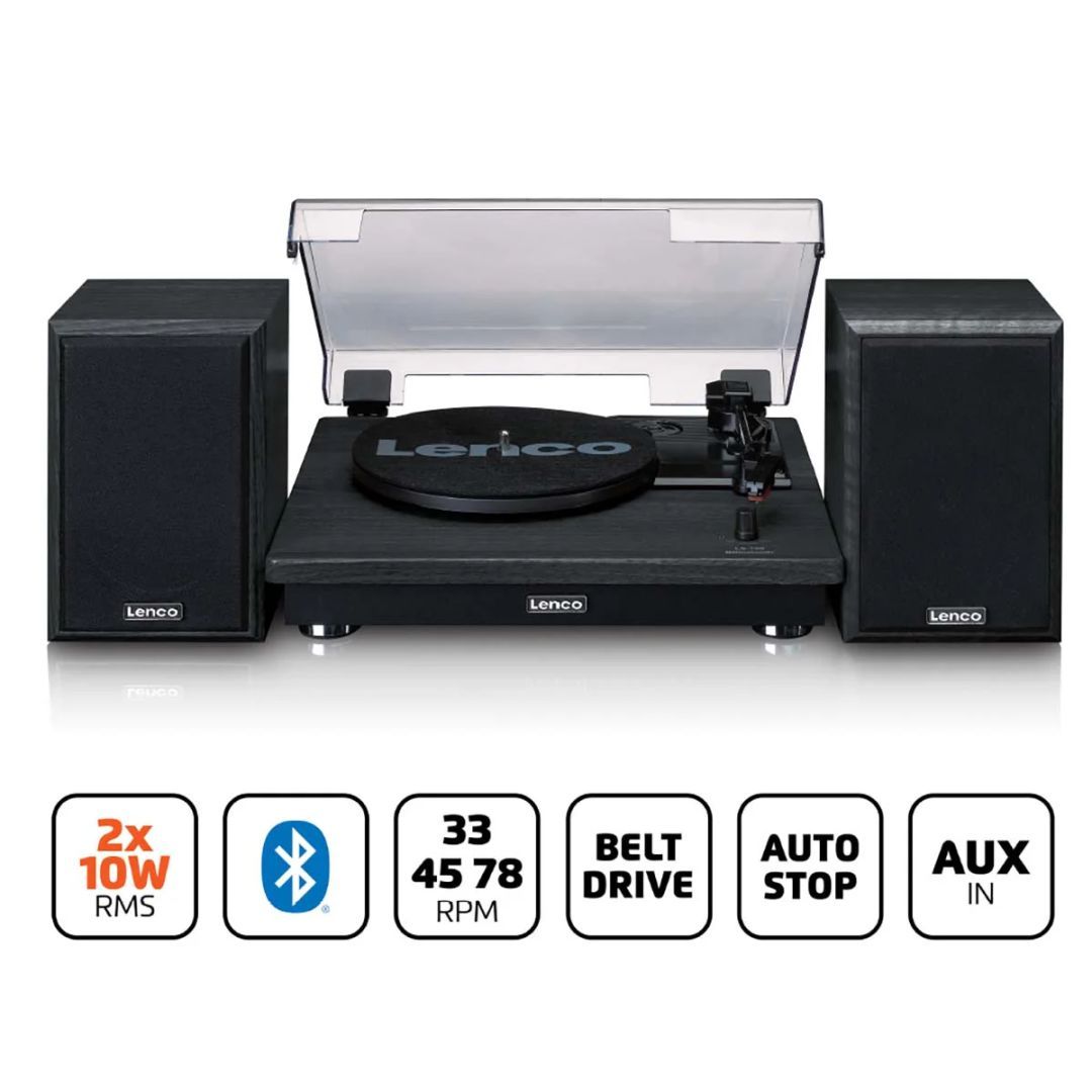 Lenco LS-100BK Record Player with 2 External Speakers Black