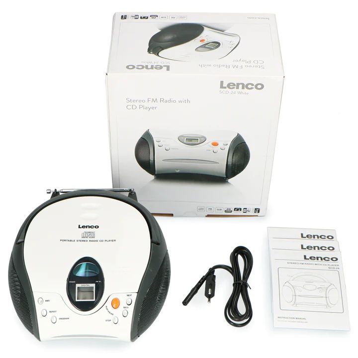 Lenco SCD-24 portable stereo FM radio with CD player White Lenco SCD-24 portable stereo FM radio with CD player White