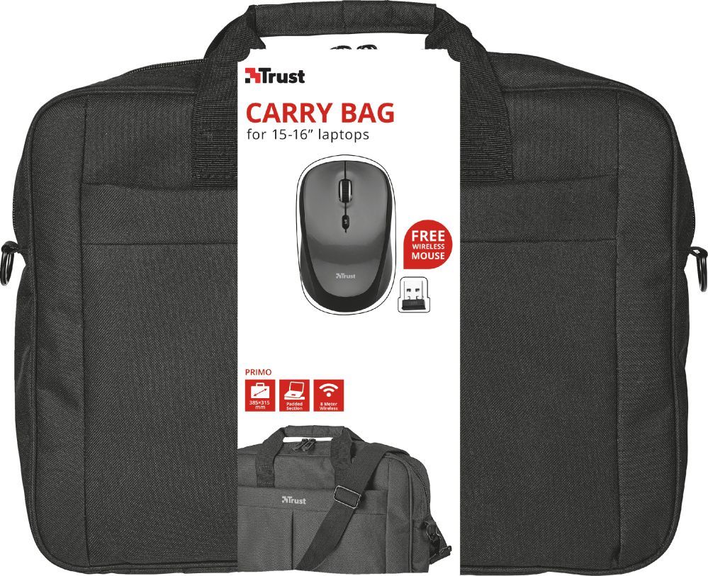 Trust Primo 16" Carry bag Black with wireless mouse Trust Primo 16" Carry bag Black with wireless mouse