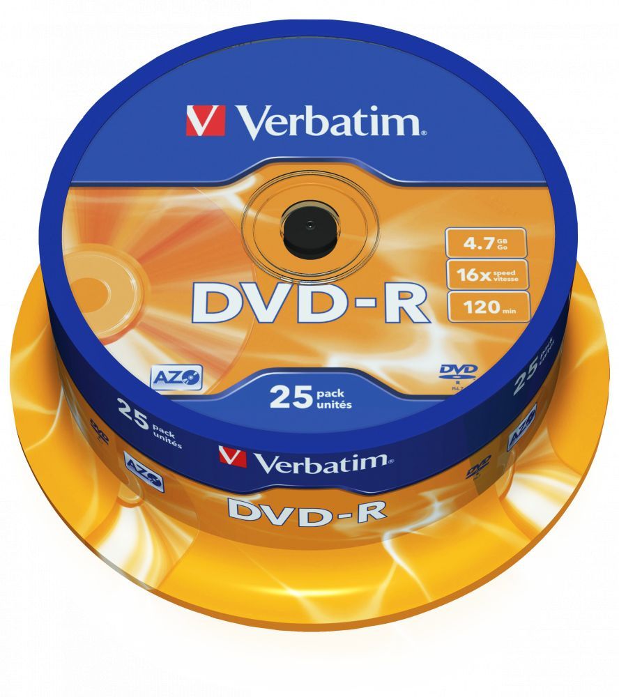 Verbatim DVD-R 4,7Gb 16x Hengeres 25db/csomag (25-ös címke) Verbatim DVD-R 4,7Gb 16x Hengeres 25db/csomag (25-ös címke)