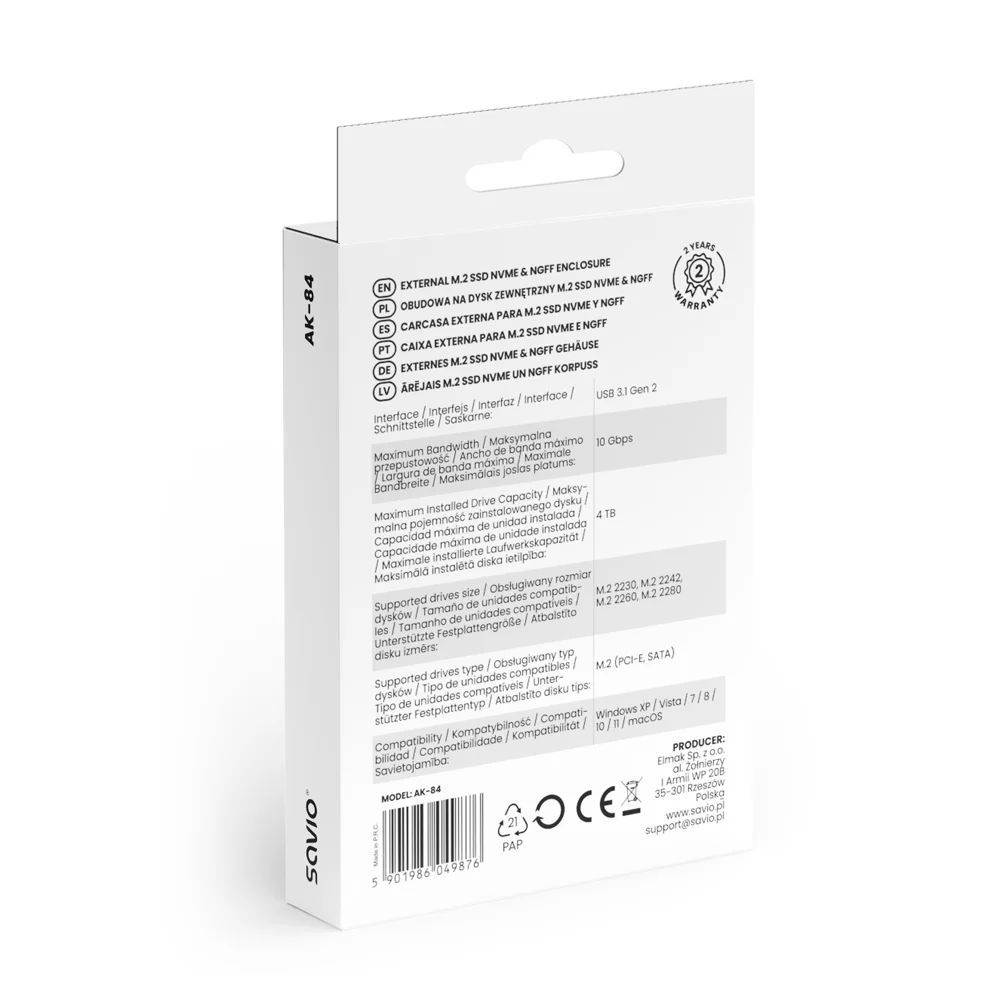 Savio AK-84 External M.2 SSD NVMe & NGFF enclosure Black Savio AK-84 External M.2 SSD NVMe & NGFF enclosure Black