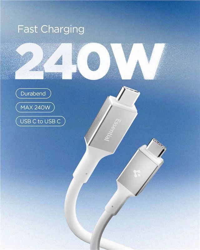 Spigen Essential USB C to USB C 240W Cable 1,2m White Spigen Essential USB C to USB C 240W Cable 1,2m White