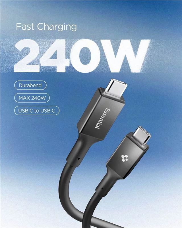 Spigen Essential USB C to USB C 240W Cable 1,2m Black Spigen Essential USB C to USB C 240W Cable 1,2m Black