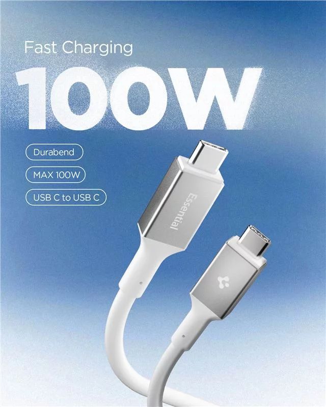 Spigen Essential USB C to USB C 100W Cable 2m White Spigen Essential USB C to USB C 100W Cable 2m White