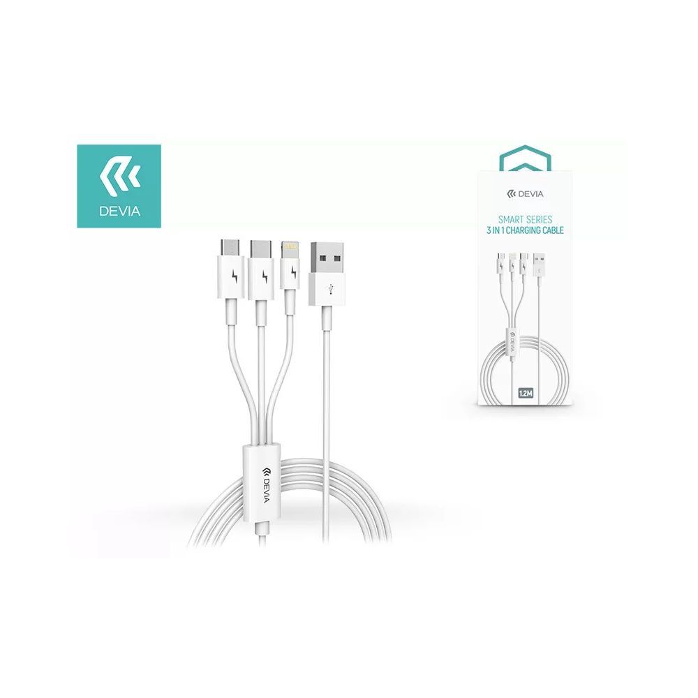 Devia Smart Series 3 In 1 Charging Cable 1,2m White Devia Smart Series 3 In 1 Charging Cable 1,2m White