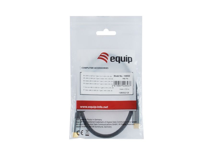 EQuip USB-C 3.2 Gen2 to USB-C 100W cable 1m Black EQuip USB-C 3.2 Gen2 to USB-C 100W cable 1m Black
