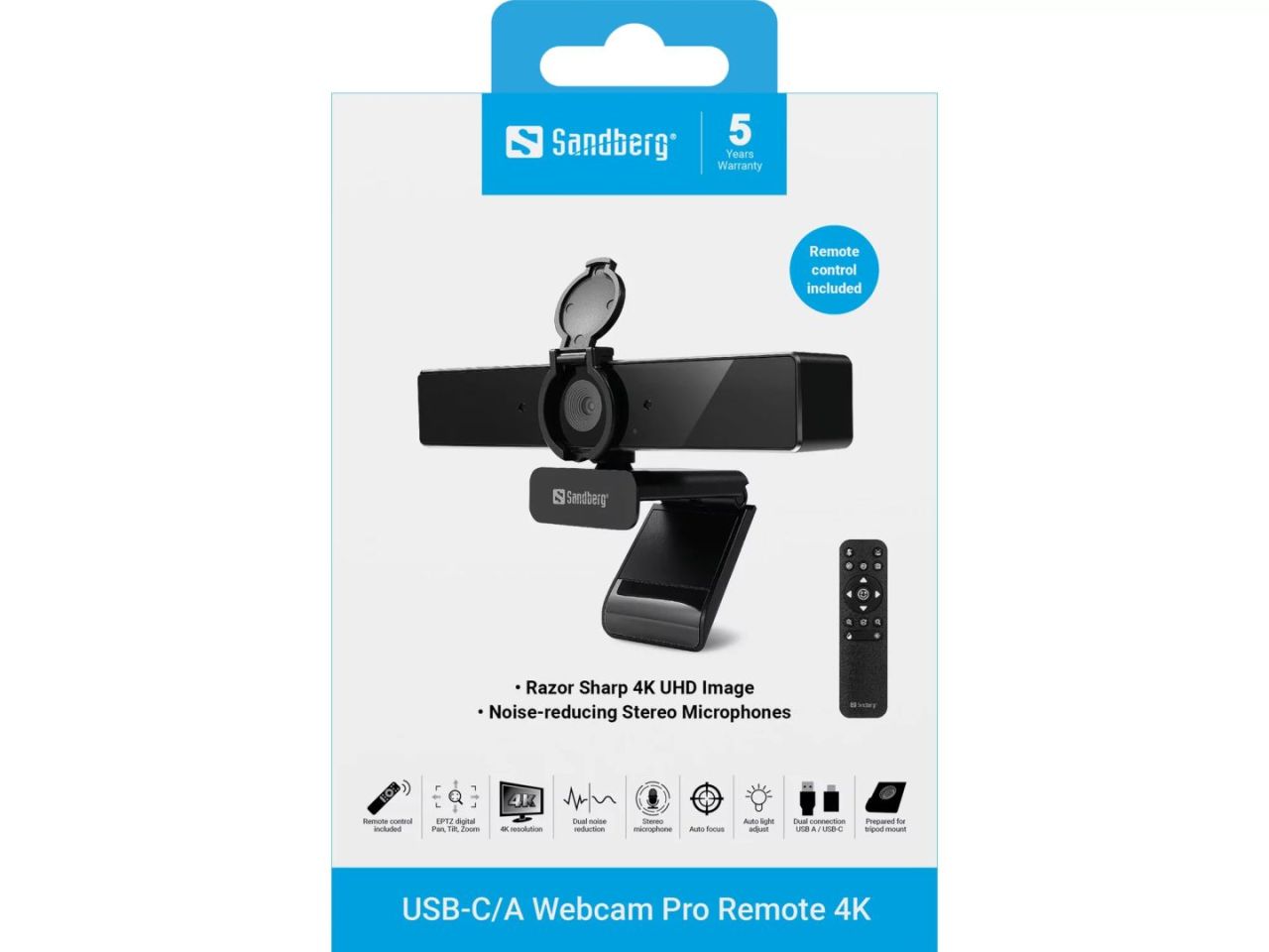 Sandberg USB-C/A Pro Remote 4K Webkamera Black Sandberg USB-C/A Pro Remote 4K Webkamera Black