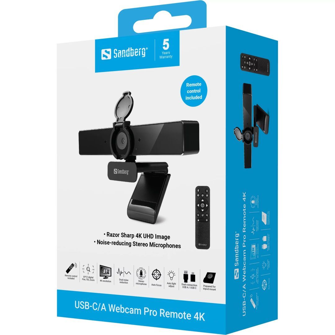 Sandberg USB-C/A Pro Remote 4K Webkamera Black Sandberg USB-C/A Pro Remote 4K Webkamera Black
