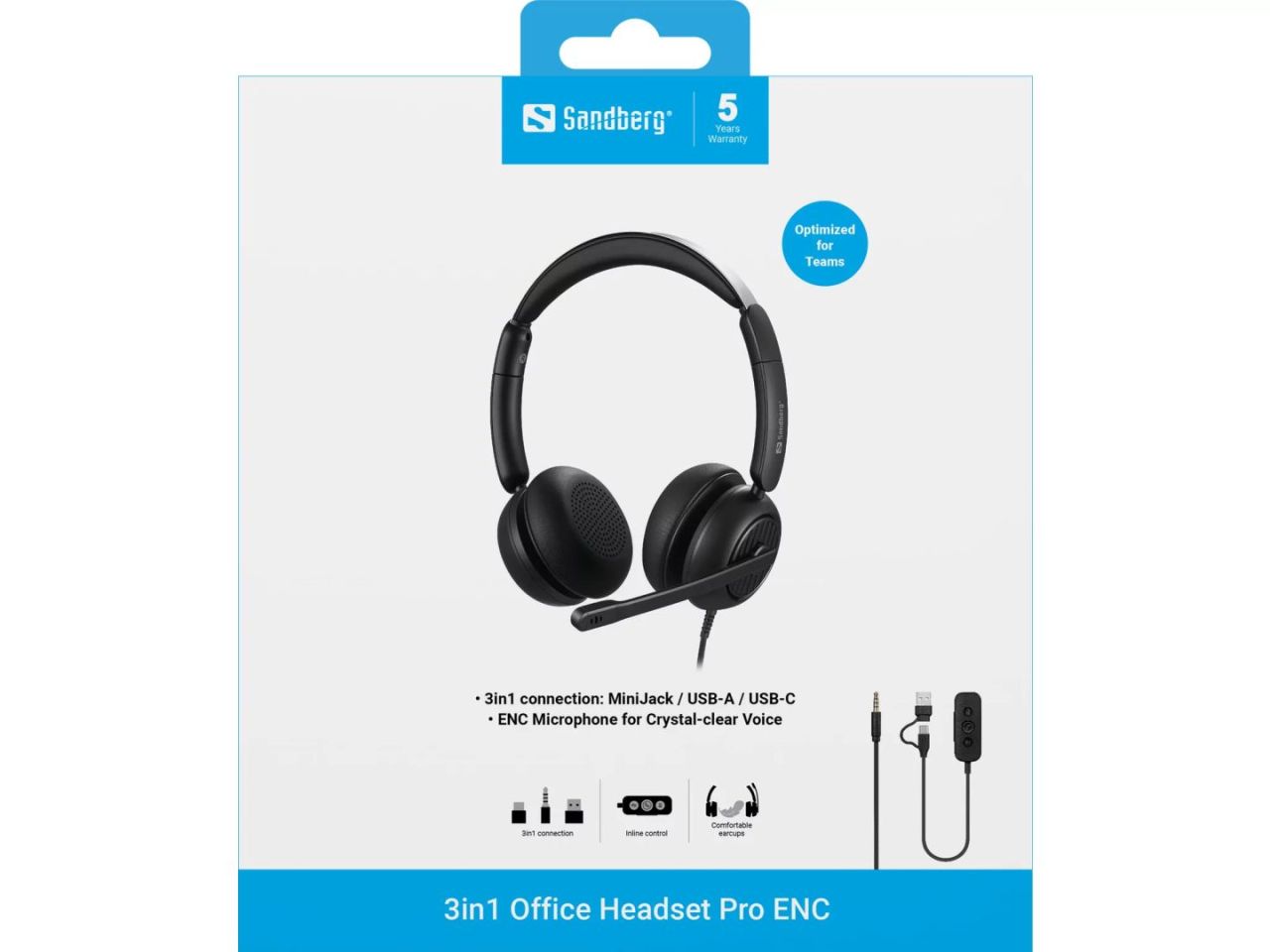 Sandberg 3in1 Office Headset Pro ENC Black Sandberg 3in1 Office Headset Pro ENC Black