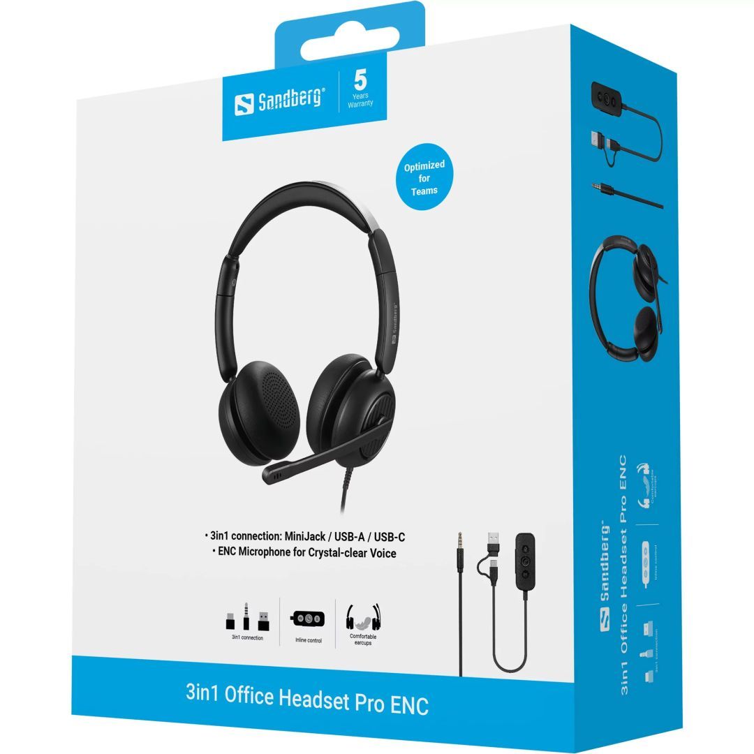 Sandberg 3in1 Office Headset Pro ENC Black Sandberg 3in1 Office Headset Pro ENC Black