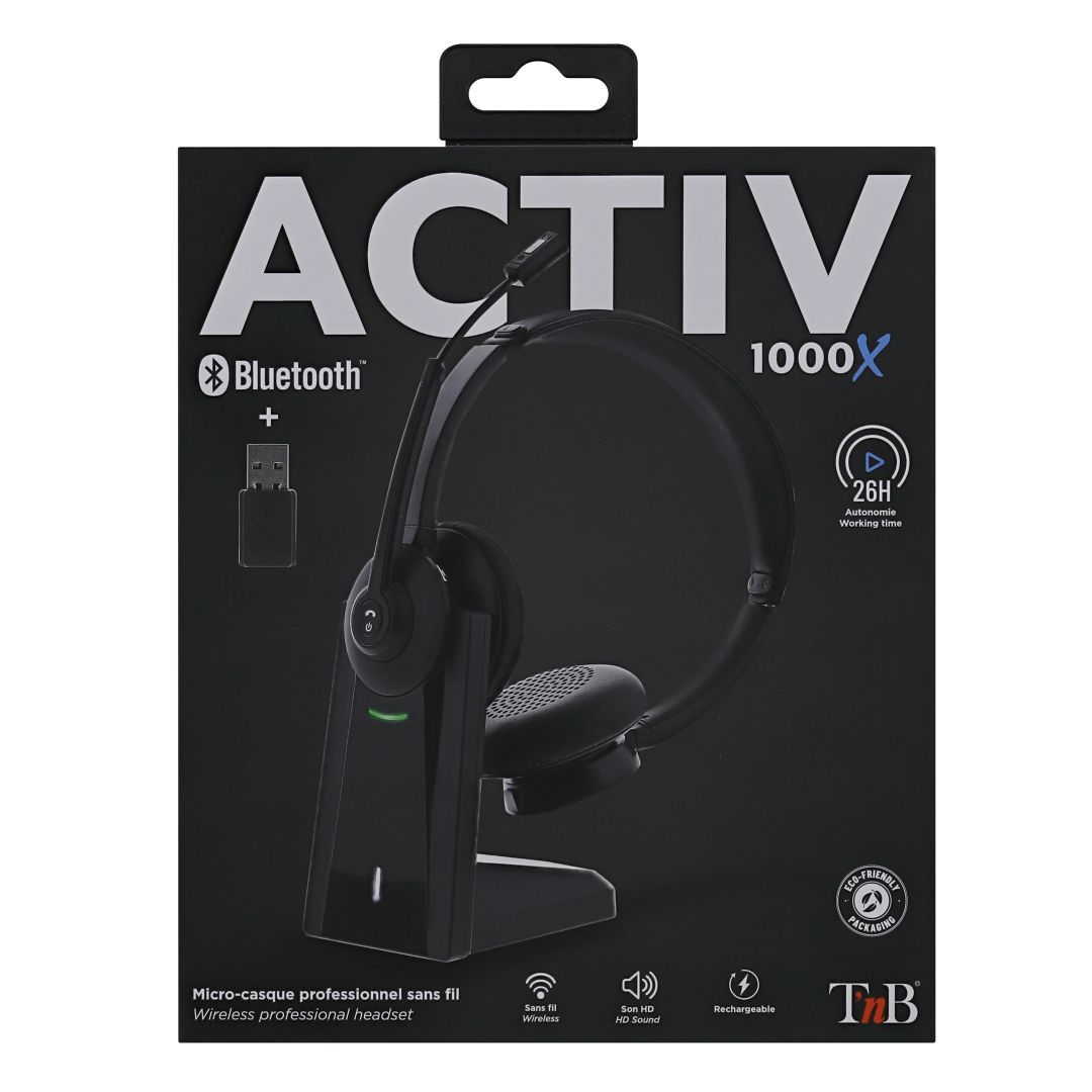 TnB Activ 1000X Bluetooth & Wireless Headset + Dongle Charging Base Black TnB Activ 1000X Bluetooth & Wireless Headset + Dongle Charging Base Black