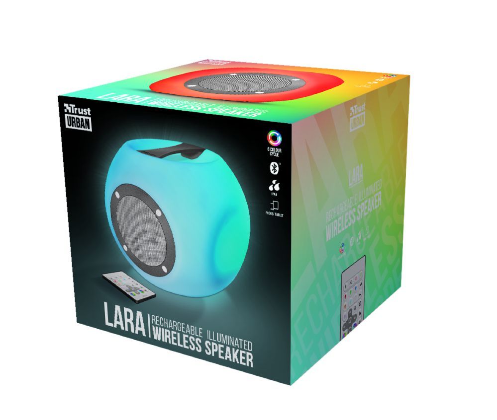 Trust Lara Wireless Bluetooth speaker with multi-colour party lights White Trust Lara Wireless Bluetooth speaker with multi-colour party lights White
