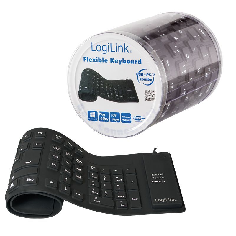 Logilink Flexible waterproof USB + PS/2 Keyboard Black UK Logilink Flexible waterproof USB + PS/2 Keyboard Black UK