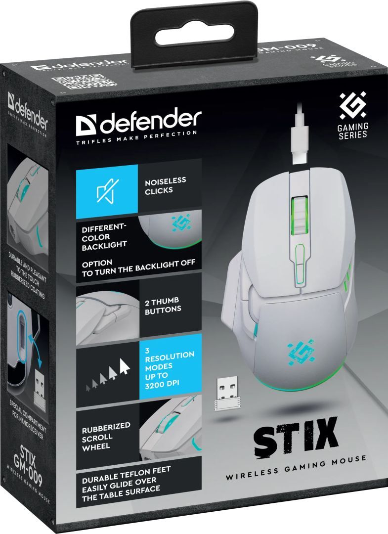 Defender Stix GM-009 Wireless Gaming Mouse White