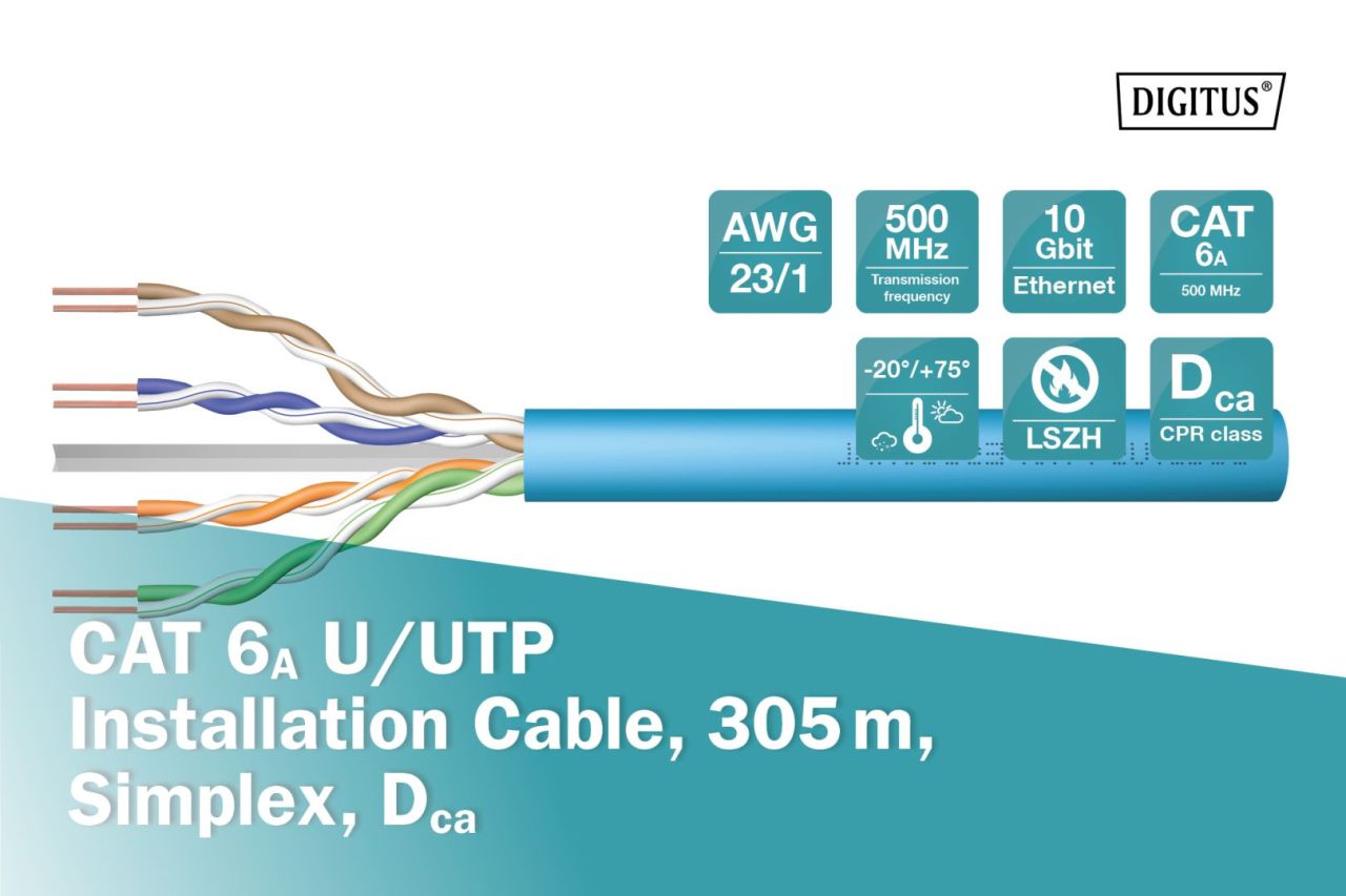 Digitus CAT6A U-UTP installation cable 305m Blue Digitus CAT6A U-UTP installation cable 305m Blue