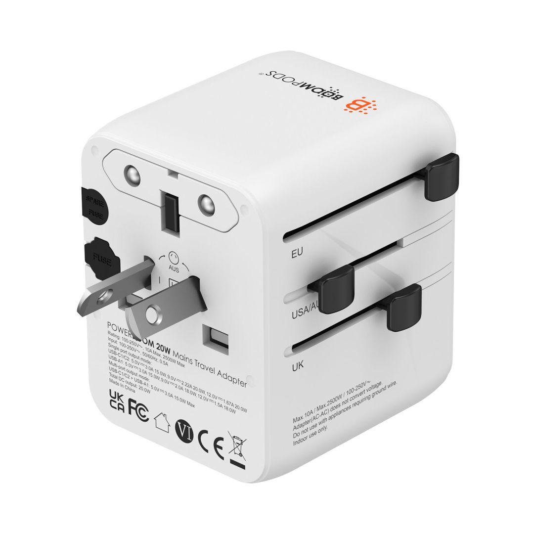Boompods Travel POWERBOOM Worldwide Mains Charger Boompods Travel POWERBOOM Worldwide Mains Charger