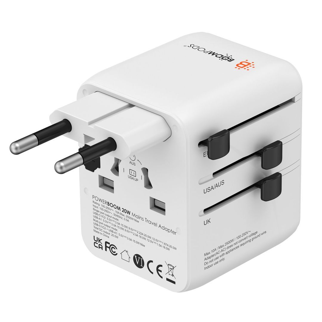 Boompods Travel POWERBOOM Worldwide Mains Charger Boompods Travel POWERBOOM Worldwide Mains Charger