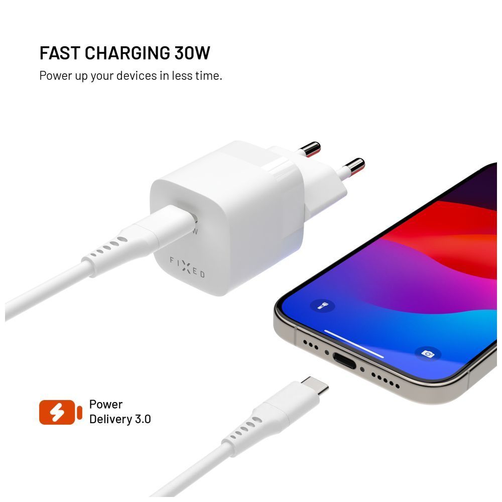 FIXED Mini GaN Charger 30W + USB-C/USB-C Cable White