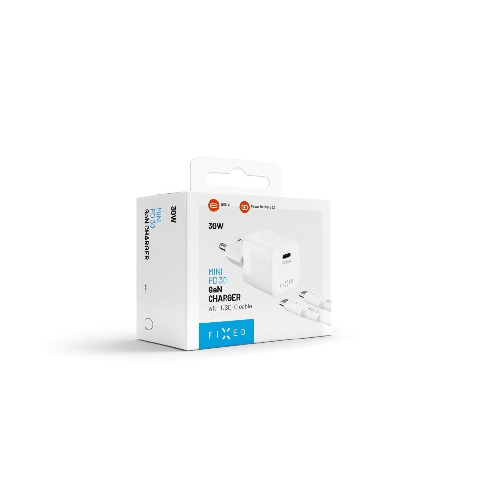 FIXED Mini GaN Charger 30W + USB-C/USB-C Cable White