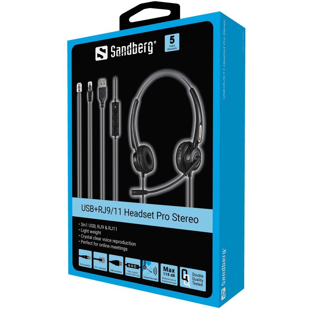 Sandberg USB+RJ9/11 Headset Pro Stereo Black Sandberg USB+RJ9/11 Headset Pro Stereo Black