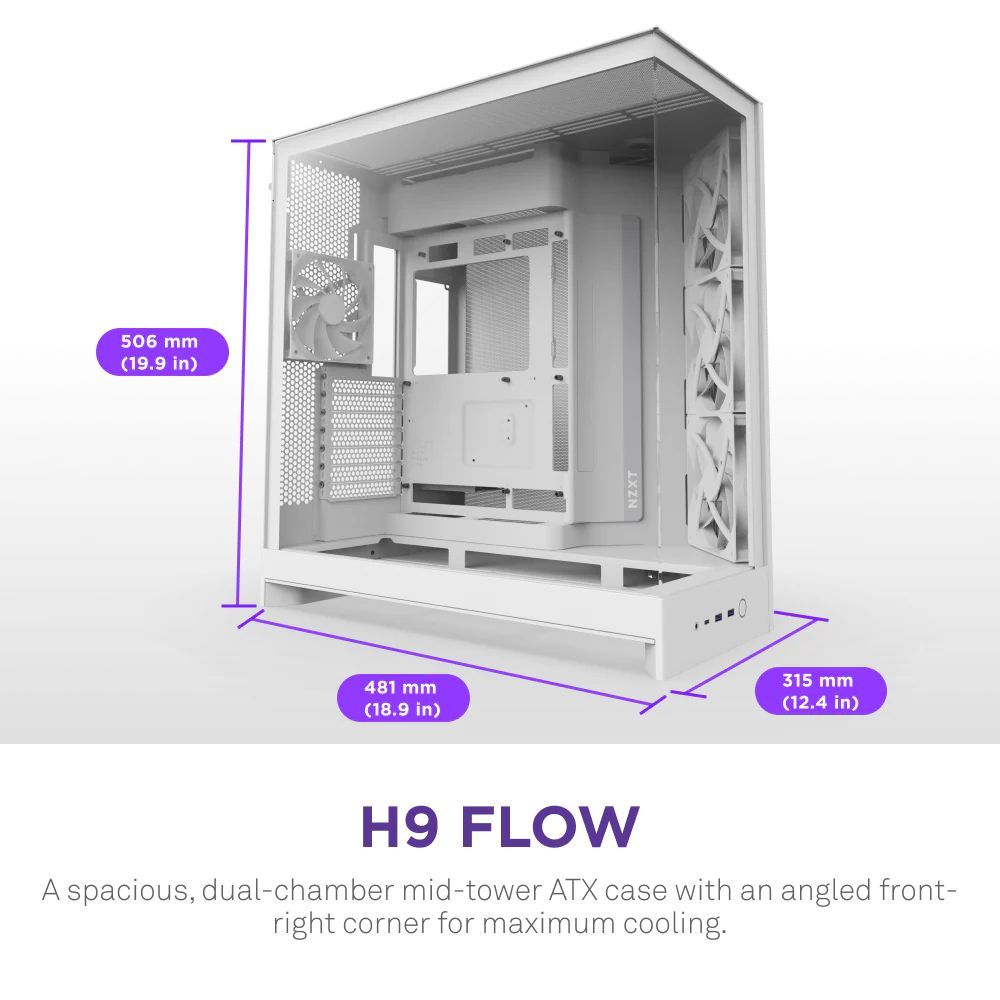 NZXT H9 Flow (2025) Tempered Glass White NZXT H9 Flow (2025) Tempered Glass White