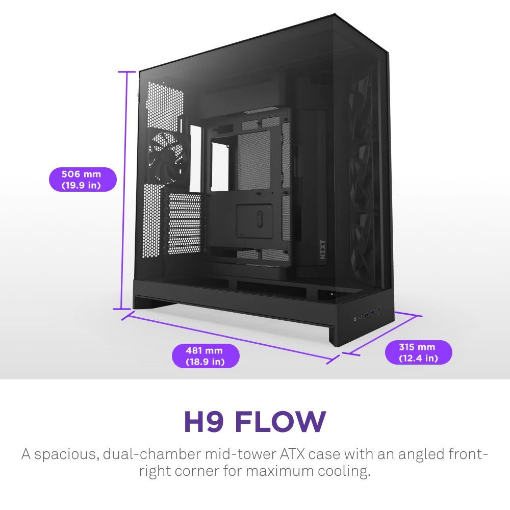 NZXT H9 Flow (2025) Tempered Glass Black NZXT H9 Flow (2025) Tempered Glass Black