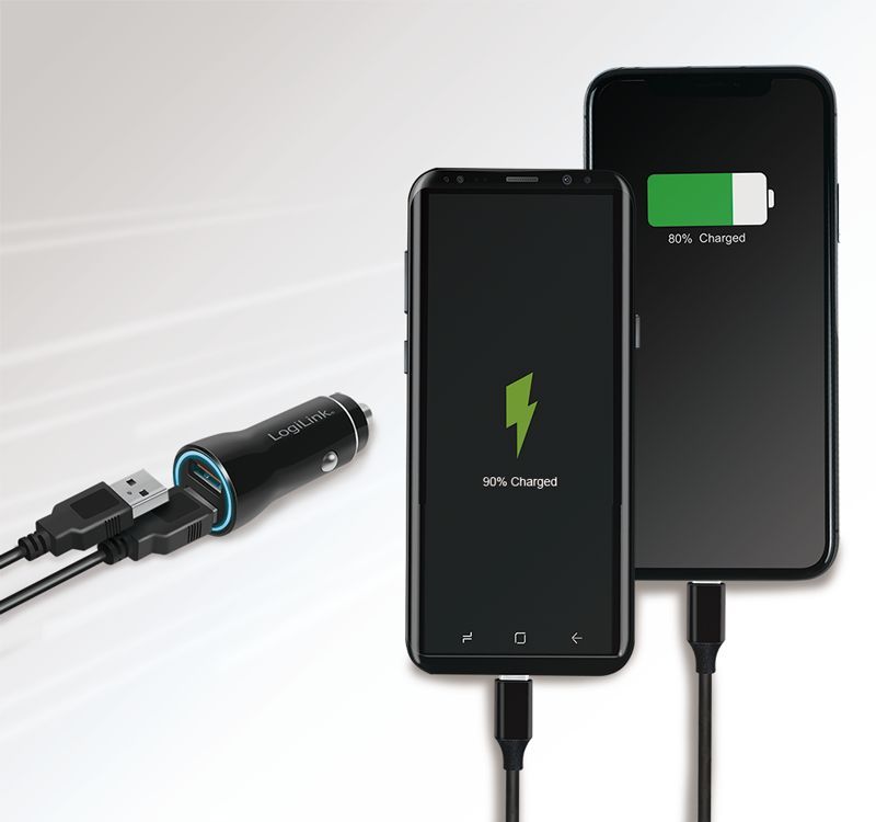 Logilink USB car charger 2x USB-A 10,5W Black
