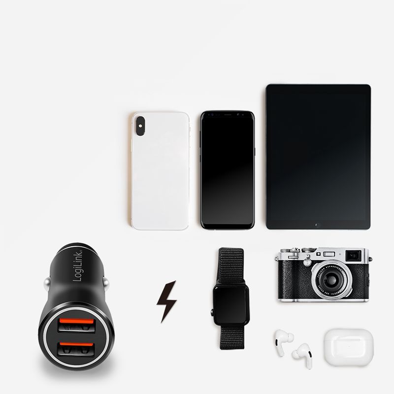 Logilink USB car charger 2x USB-A 10,5W Black