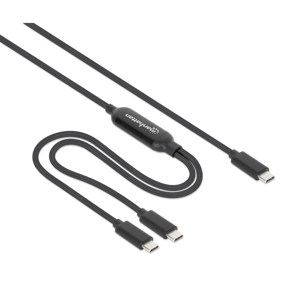 Manhattan Dual USB-C Charging Cable 100W 2m Black Manhattan Dual USB-C Charging Cable 100W 2m Black